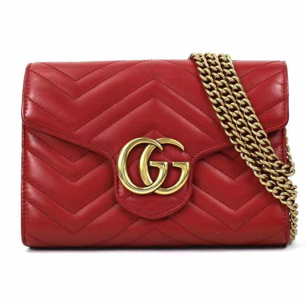 Gucci Chain Wallet GG Marmont Leather Red